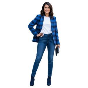 Merona Blue Plaid Flannel Tailored Fit  Blazer